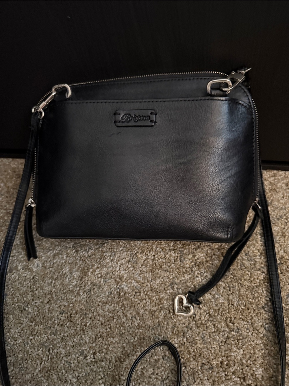 Brighton Black Embossed Leather Crossbody with Silver Heart Accent - Picture 6 of 7